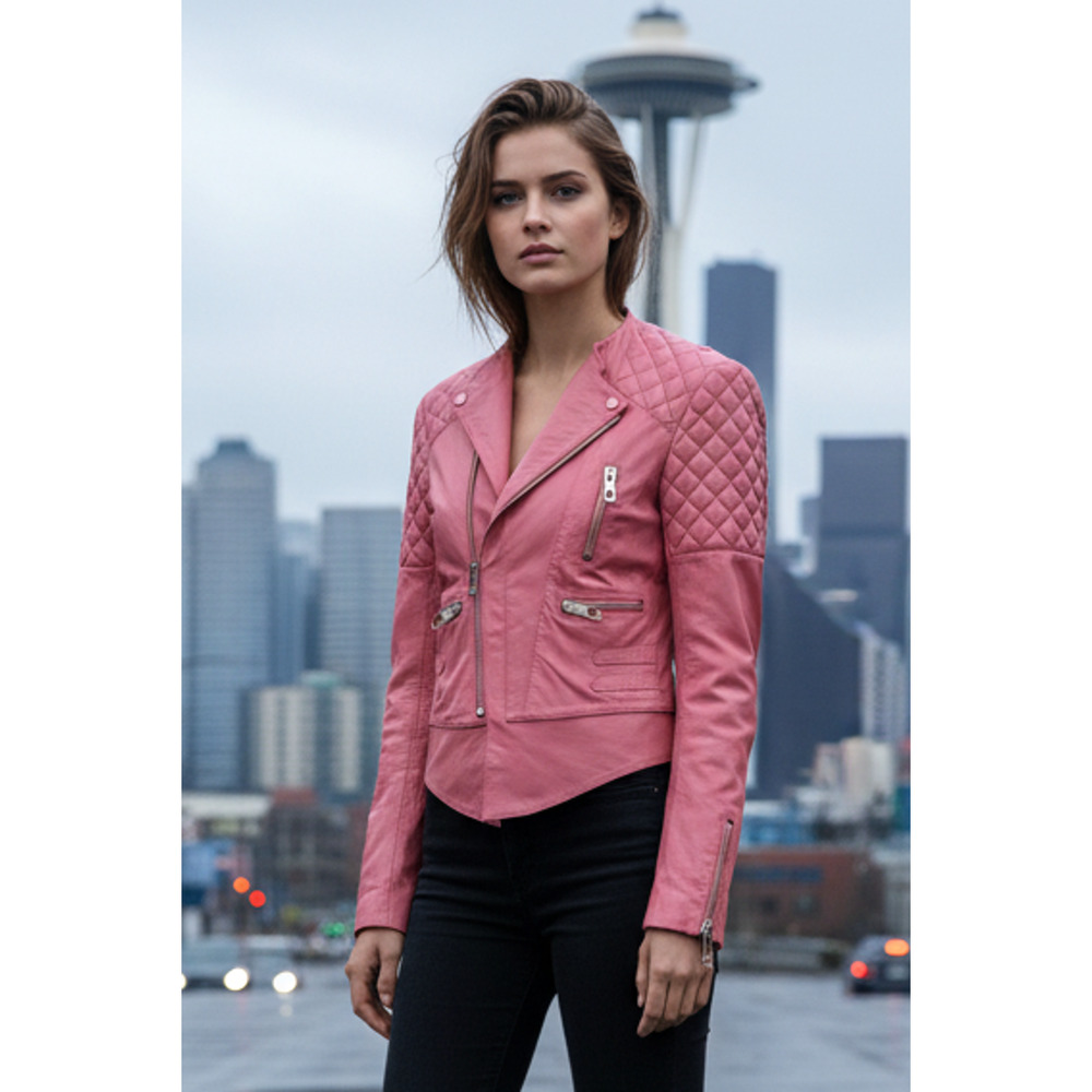 BALENCIAGA Size 6 Pink Quilted Leather Moto Biker Jacket - Picture 2 of 10